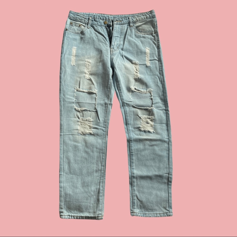 SHEIN Ripped Straight Leg Jeans